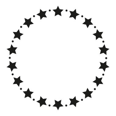 Beyaz arkaplanda izole edilmiş siyah yıldızların çerçevesi, vektör illüstrasyonu, tasarım elementi