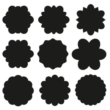 Bir siyah etiket koleksiyonu. İndirimli veya indirimli bir çıkartma. Özel teklifin fiyat etiketi. Bir süpermarket reklam ikonu. Güneş ışınlarının vektör simgesi.