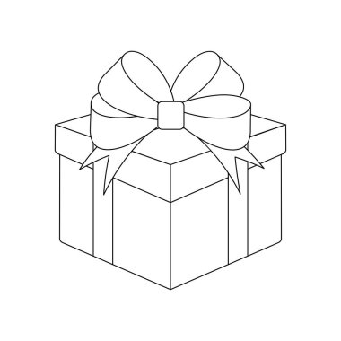 Hediye simgesi, kurdeleyle bağlanmış kurdele, siyah çizgiler beyaz arkaplanda izole edilmiş, vektör illüstrasyonu