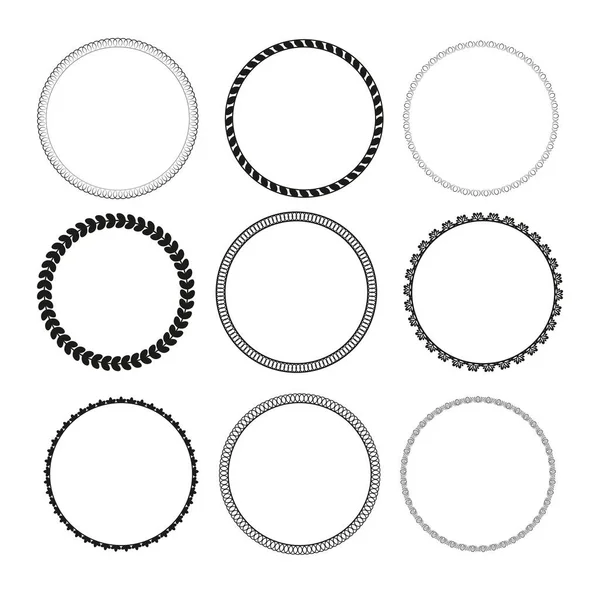 円の中に配置された装飾的な要素のセット白い背景に隔離された黒い輪郭ベクトル図 — ストックベクタ