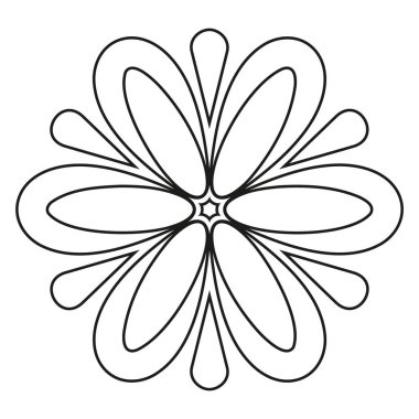 çiçek, siyah dış hat beyaz arkaplan, radyal tasarım ögesi, düz illüstrasyon