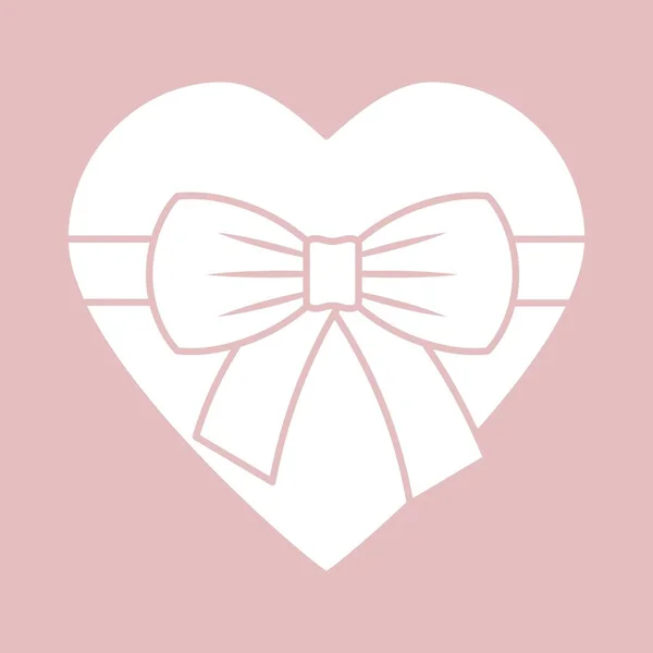 Bílé srdce s lukem na růžovém pozadí, symbol lásky, plochá vektorová ilustrace — Stockový vektor