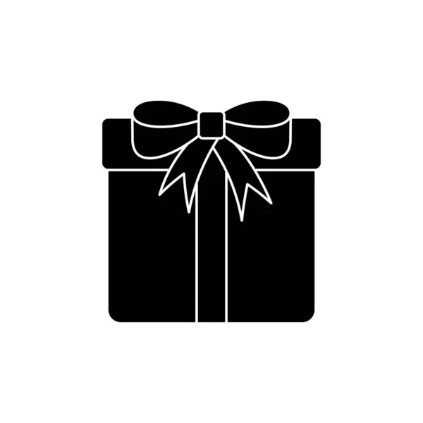 Icona regalo, scatola legata con nastro con fiocco, contorno nero isolato su sfondo bianco, illustrazione vettoriale — Vettoriale Stock