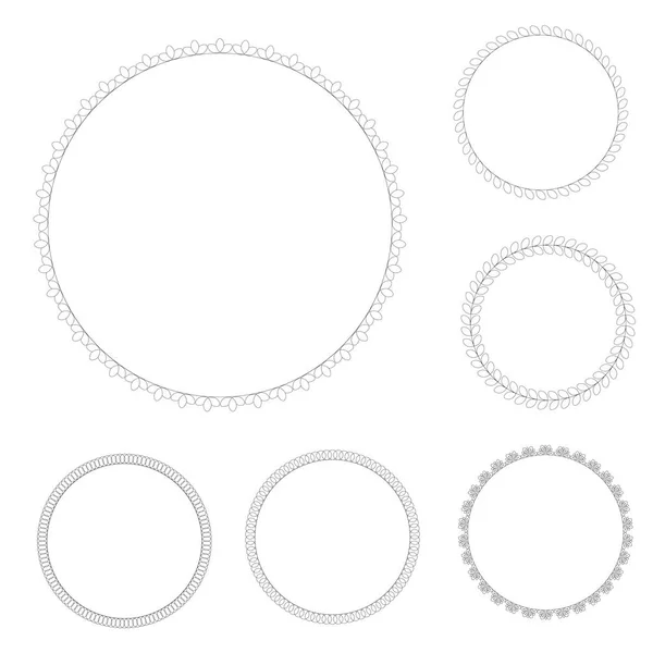 Una serie di ornamenti di elementi decorativi disposti in cerchio, contorno nero isolato su sfondo bianco, illustrazione vettoriale — Vettoriale Stock