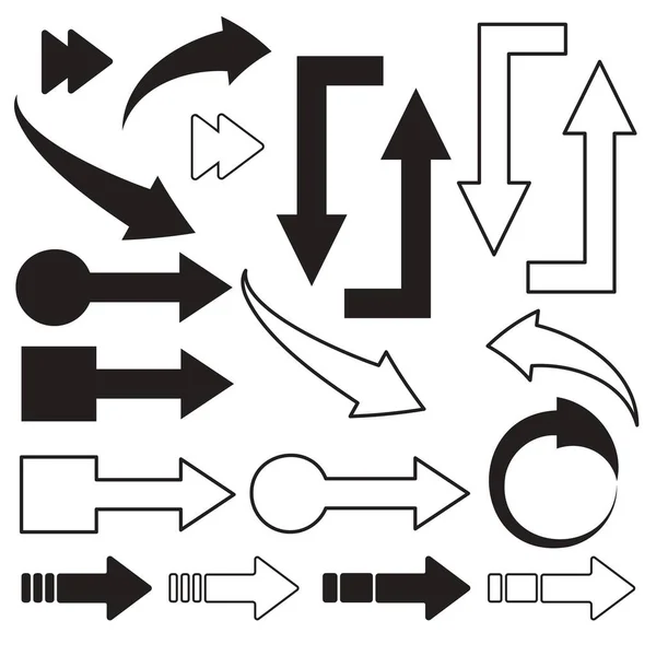 Une Collection Flèches Noires Isolées Sur Fond Blanc Grand Ensemble — Image vectorielle