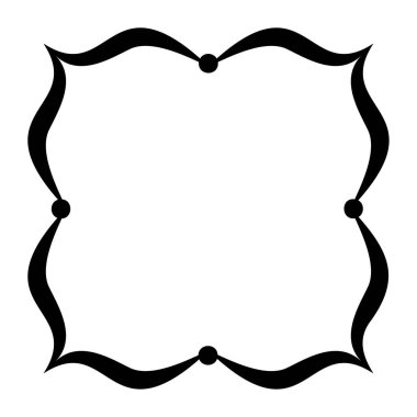 Dekoratif elementlere sahip zarif klasik çerçeve siyah dış hat, beyaz arkaplan, vektör izole