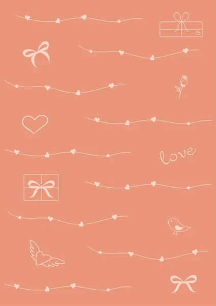 Valentines Day Greeting Cards Drawing Thin Lines Blank Template Space — Foto Stock