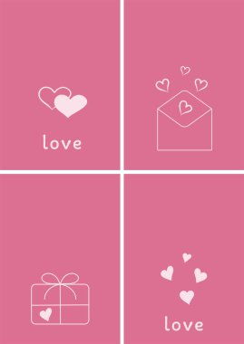 Valentines Day Greeting cards Drawing thin lines blank template with space for text in a minimalistic style Concept of publishing advertising banners on social networks. vector