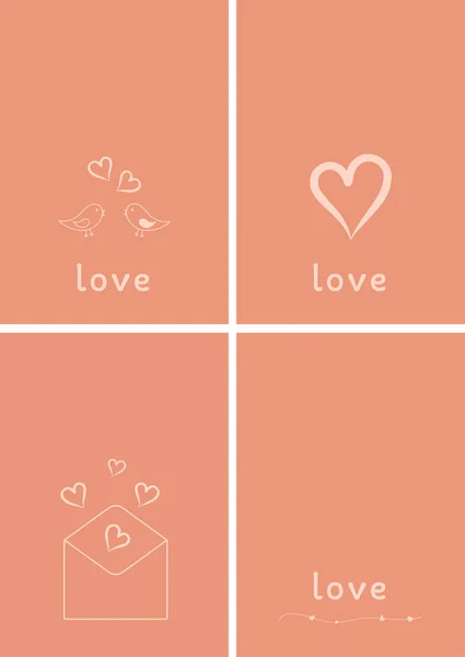 Valentines Day Greeting Cards Drawing Thin Lines Blank Template Space — Stock vektor