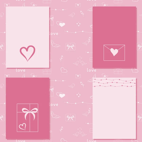 Valentines Day Greeting Cards Drawing Thin Lines Blank Template Space — Stock Vector