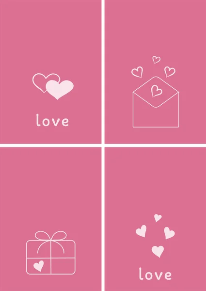 Valentines Day Greeting Cards Drawing Thin Lines Blank Template Space — Vetor de Stock