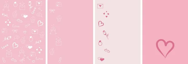 Sada Čtyř Růžových Valentinek Milostné Symboly Delikátním Pozadí Minimalismus Plochá — Stockový vektor