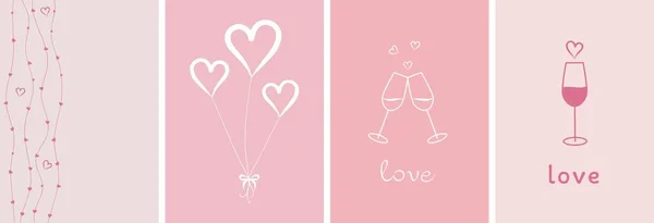 Készlet Négy Rózsaszín Valentin Napi Szerelem Szimbólumok Egy Finom Háttér — Stock Vector