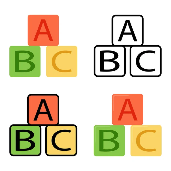 Juguete Para Niños Pirámide Multicolor Tres Cubos Con Letras Dibujo — Vector de stock