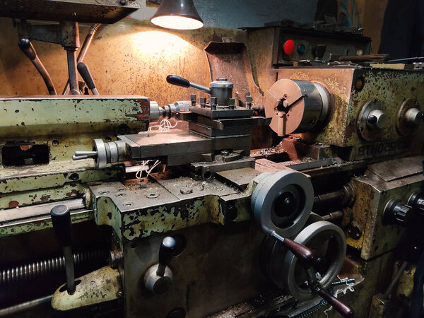 milling machine, profession metal turner workplace. nobody. old large units.
