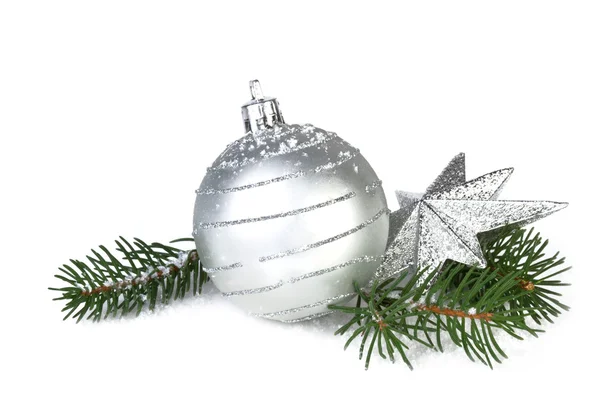 Decoração de Natal na cor prata, isolado no fundo branco — Fotografia de Stock