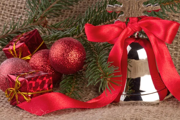 Christmas decoration with silver bell — Stock Photo, Image