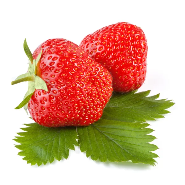 Fresh strawberry with leaf isolated on white — Stock Photo, Image