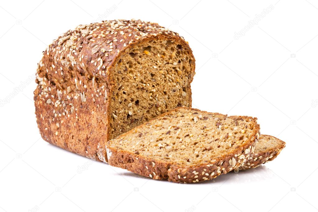 whole grain bread isolated on white