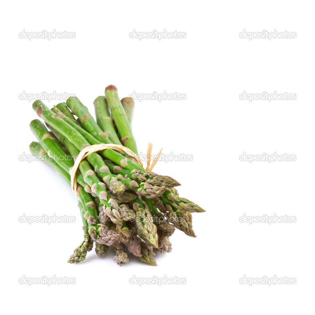 green asparagus on white