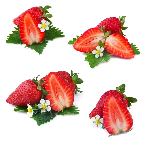 草莓在白色背景上孤立的集合 — 图库照片