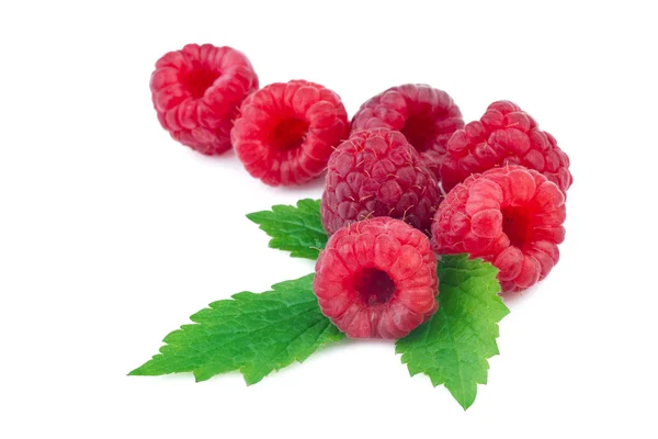 Raspberries with leaf on white — Stock Photo, Image