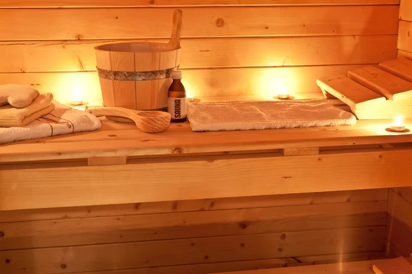 Sauna iç ve sauna aksesuarları — Stok fotoğraf