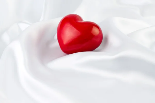 Red Heart on White Silk — Stock Photo, Image