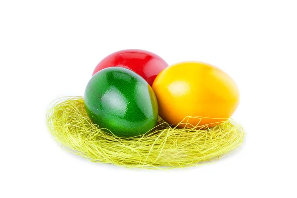 Easter Eggs in a Nest Isolated on White — Stock Photo, Image