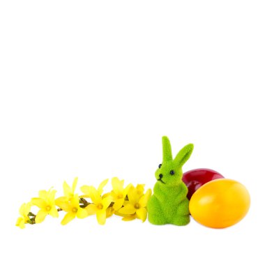 Paskalya yumurtası ve üzerinde beyaz izole bunny