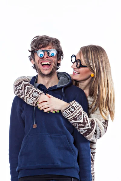 Pareja en gafas divertidas — Foto de Stock