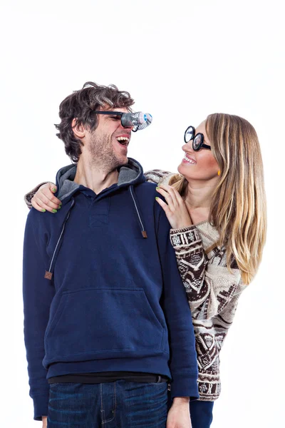 Couple in funny glasses — Stock Photo, Image