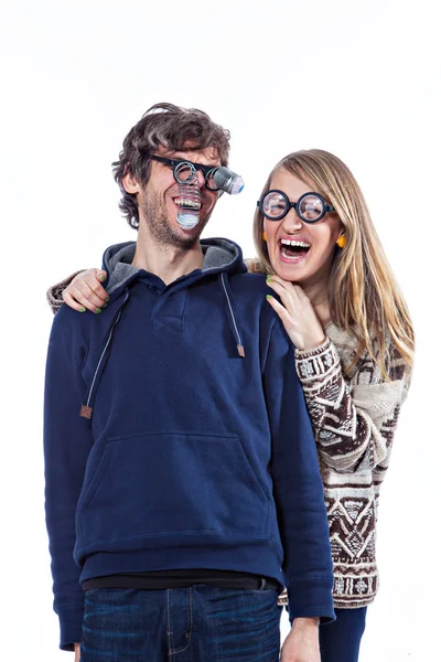 Couple in funny glasses — Stock Photo, Image