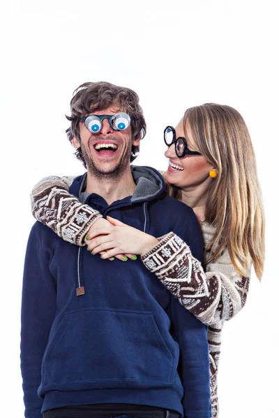 Couple in funny glasses — Stock Photo, Image