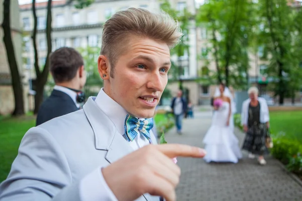 El novio en el día de la boda — Foto de Stock