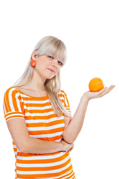 Beautiful girl with orange — Stock Photo, Image