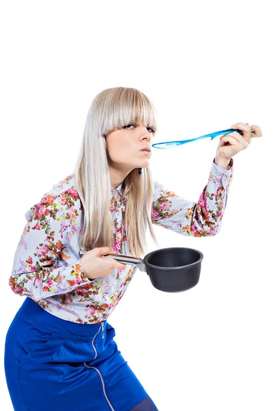 Beautiful girl holding pot — Stock Photo, Image