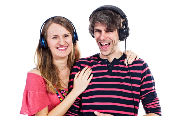 Couple with headphones — Stockfoto