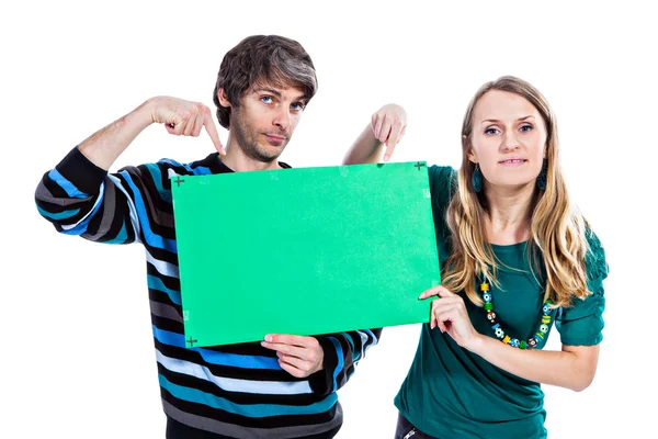 Couple with green board — Stock Photo, Image