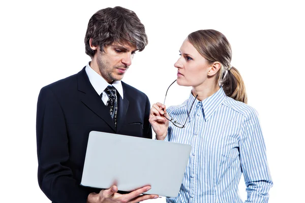 Business couple with computer — Stock Photo, Image
