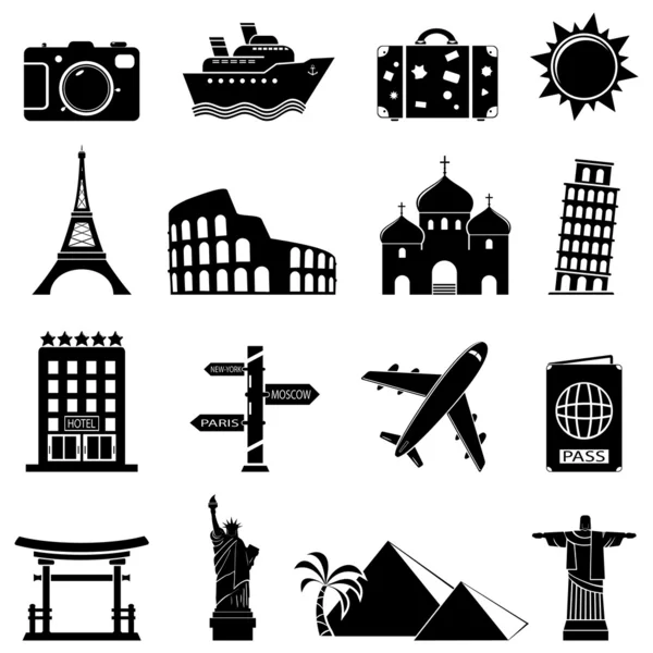 Icônes de voyage et monuments — Image vectorielle