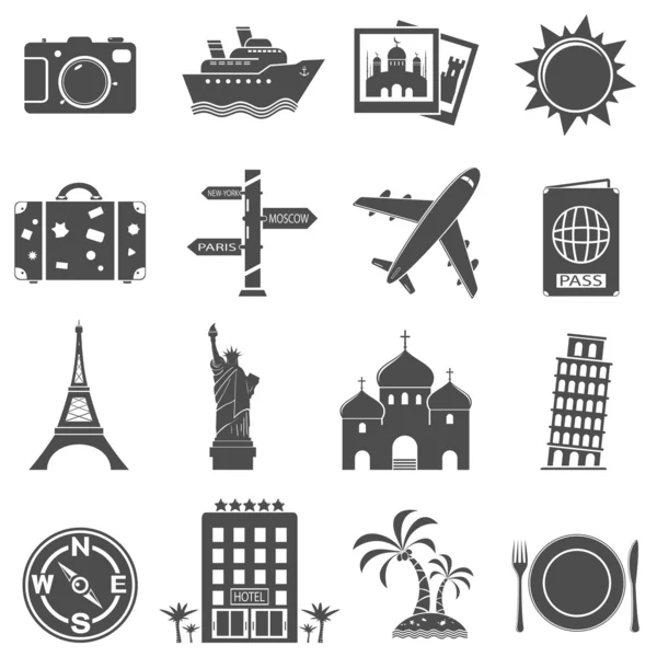 Conjunto de ícones de viagens e marcos — Vetor de Stock
