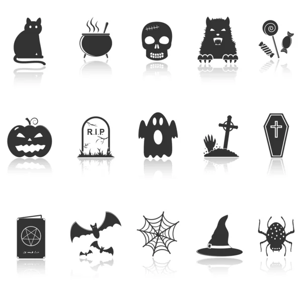 Halloween icons with reflection — Stock Vector