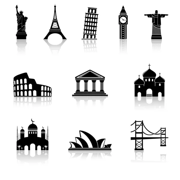 Icônes célèbres monuments internationaux — Image vectorielle