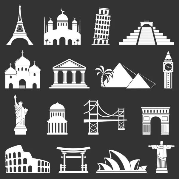 Iconos de lugares de interés mundial — Vector de stock