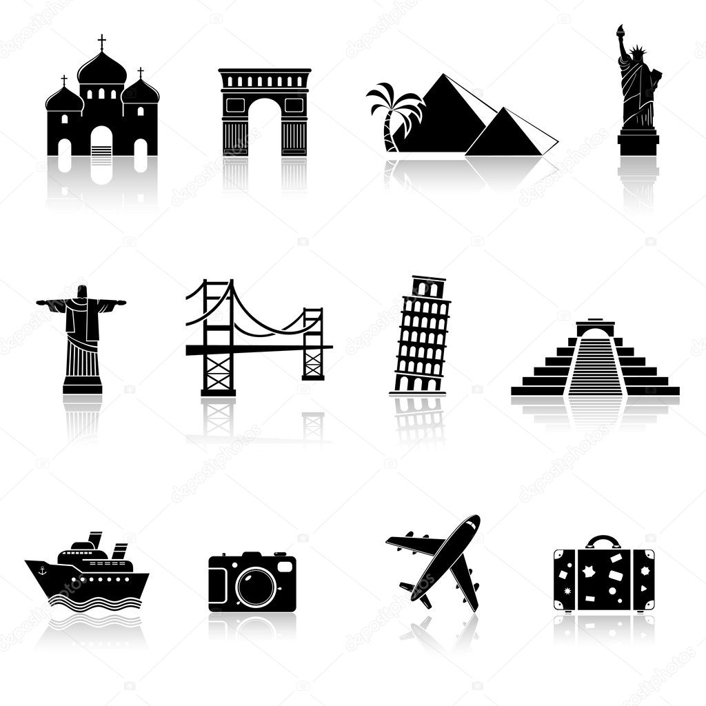 Travel and landmarks icons set