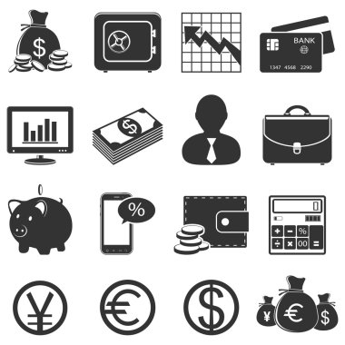 Finans ve iş vektörü simgeleri ayarlandı