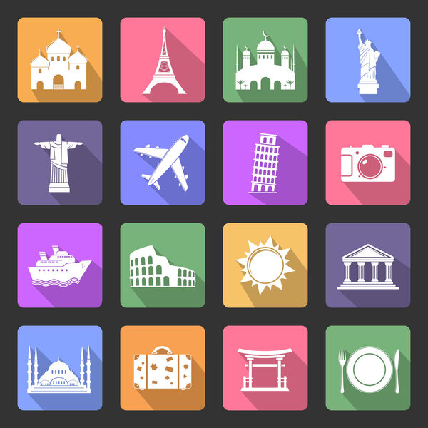 Путешествия и ориентиры плоские иконки для веб и мобильных приложений
