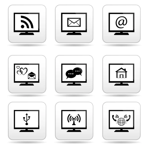 Monitor-Symbole mit Kommunikationsschildern auf dem Bildschirm — Stockvektor