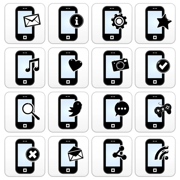 Iconos de teléfonos inteligentes con señales de redes sociales — Archivo Imágenes Vectoriales